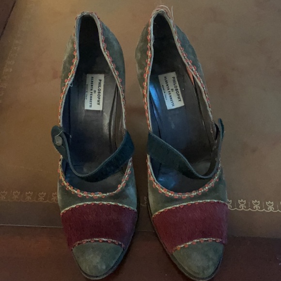 Designer heels Philosophy di Alberta Ferretti green, red winter heels 8 - Picture 2 of 5
